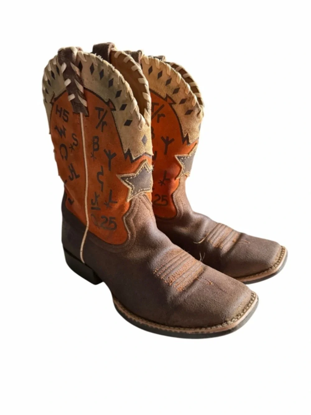 Ariat Kids Heritage Roughstock Western Cowboy Boots Brown Orange Size US 3 EU 34